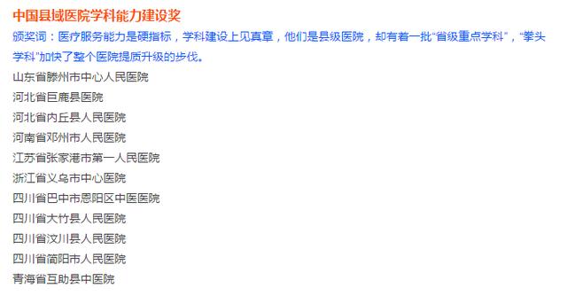 學(xué)科共建 榜樣領(lǐng)航：我院榮獲“中國(guó)縣域醫(yī)院學(xué)科能力建設(shè)獎(jiǎng)”